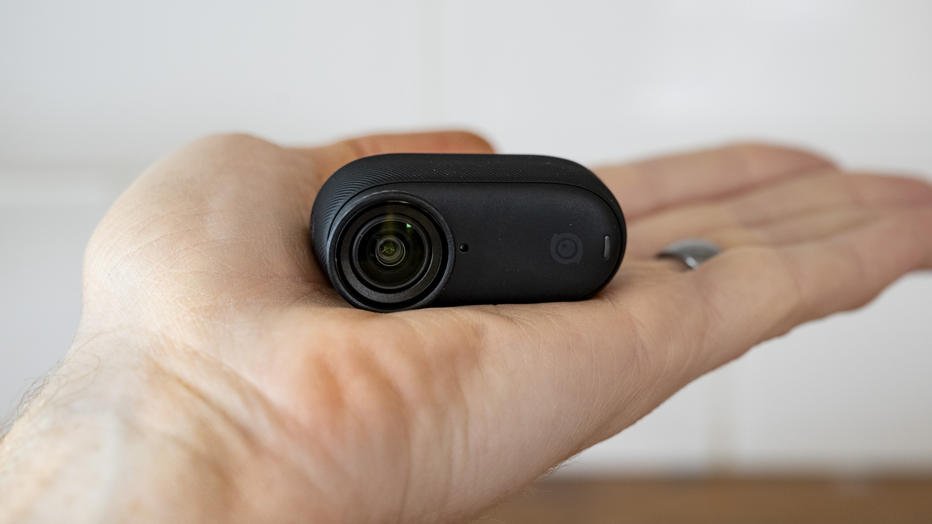 Tiny Insta360 Go 3S camera only in the hand