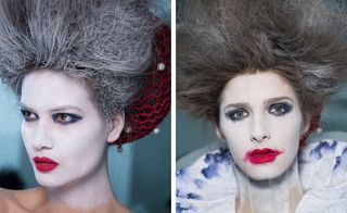Make-up artist Sil Bruinsma created a smudged version of a kabuki mask