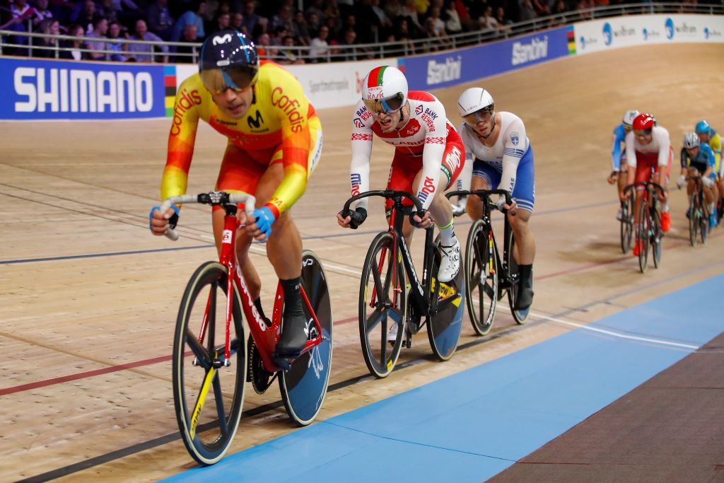 Belarus Yauheni Karaliok 2nd L competes to win Gold behind Bronze Medalist Spains Sebastian Mora Vedri L during the mens 15 km Scratch Race final at the UCI track cycling World Championship at the velodrome in Berlin on February 27 2020 Photo by Odd ANDERSEN AFP The erroneous mentions appearing in the metadata of this photo by Odd ANDERSEN has been modified in AFP systems in the following manner Bronze Medalist instead of Silver Medalist Please immediately remove the erroneous mentions from all your online services and delete it them from your servers If you have been authorized by AFP to distribute it them to third parties please ensure that the same actions are carried out by them Failure to promptly comply with these instructions will entail liability on your part for any continued or post notification usage Therefore we thank you very much for all your attention and prompt action We are sorry for the inconvenience this notification may cause and remain at your disposal for any further information you may require Photo by ODD ANDERSENAFP via Getty Images