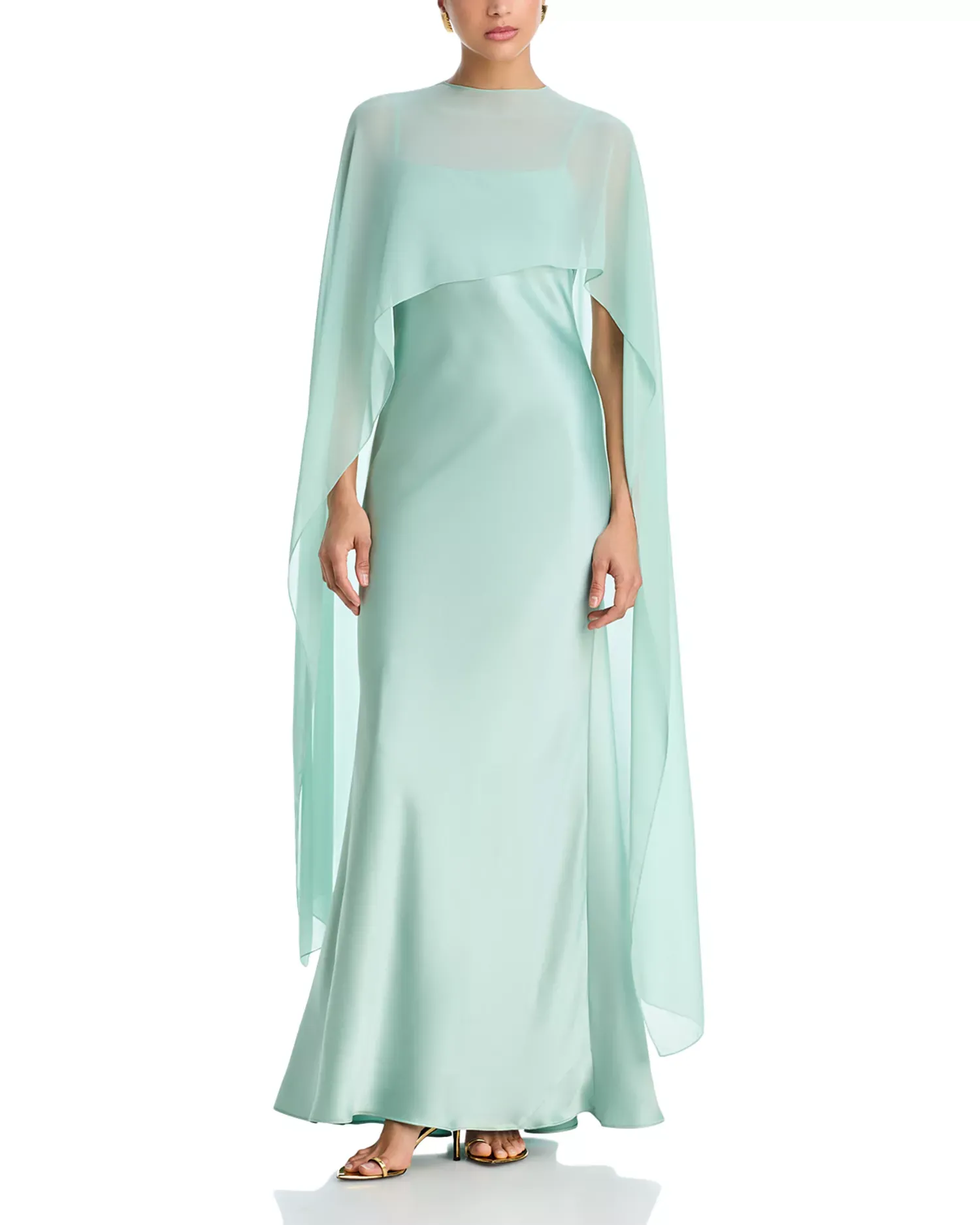 Long Satin Dress With Chiffon Overlay - Exclusive