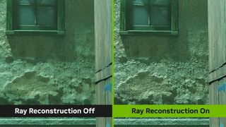 Nvidia's Ray Reconstruction in action, with a comparison shot showing the technology on and off.