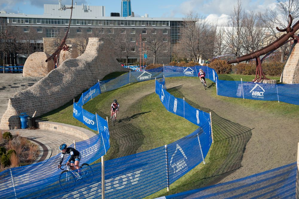 Riders navigate the Volvo Vortex before hitting the finishing straight