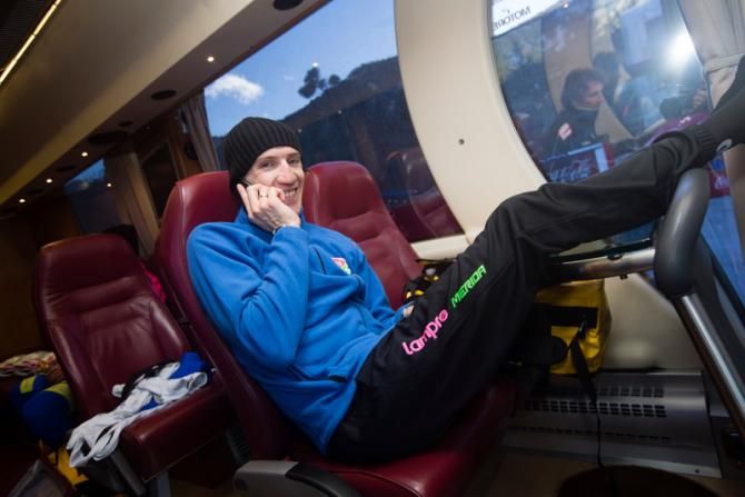 Przemylaw Niemec (Lampre-Merida) puts his feet up