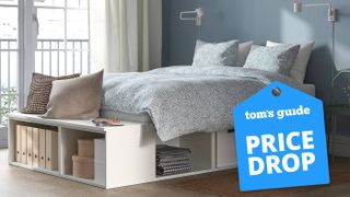 Bedroom with IKEA PLATSA bed frame with storage