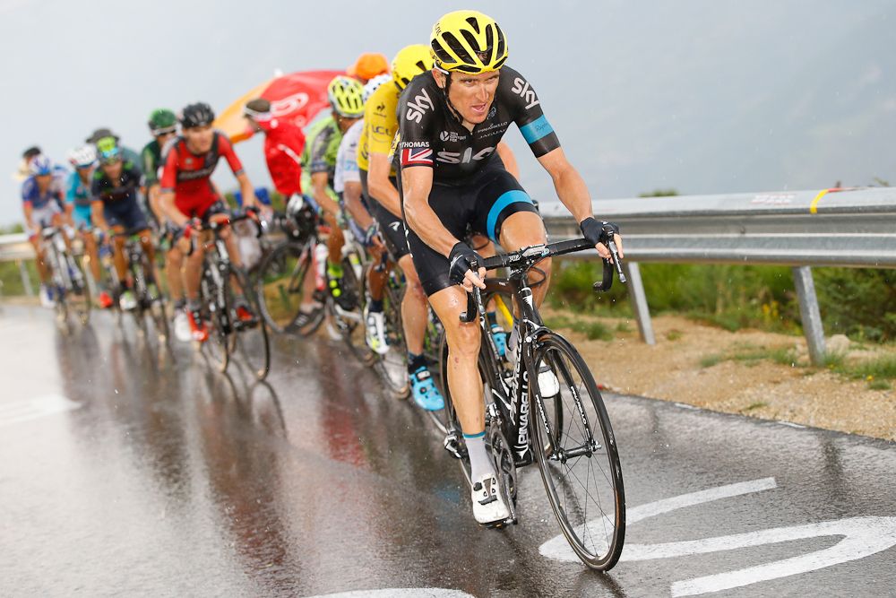 Team Sky on the front of the GC group during stage 12.