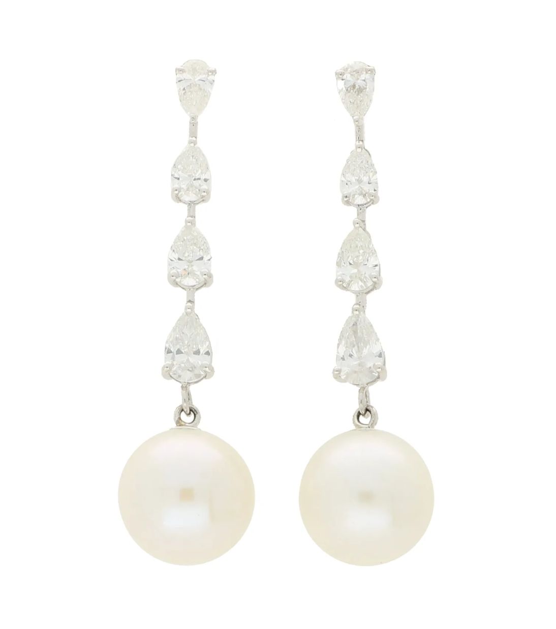 Graduating Pear Diamond and Akoya Pearl Drop Earrings
