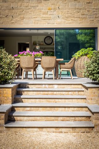 raised patio with garden steps