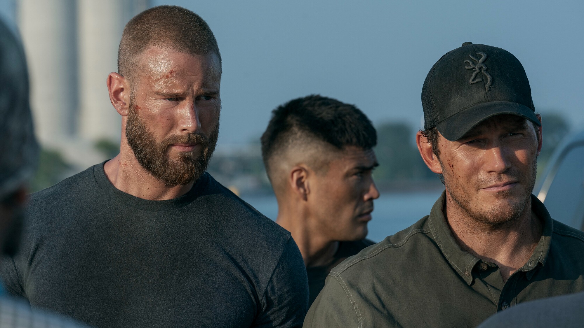 Tom Hopper and Chris Pratt standing together in The Terminal List. 