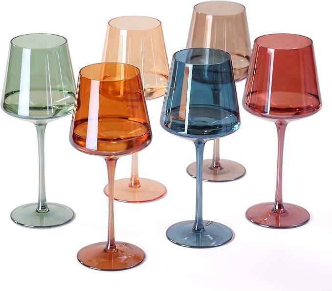 comfit, Comfit Hand Blown Colored Wine Glasses Set of 6-18oz Multi Colored Square Wine Glasses With Tall Long Stems and Flat Bottom,crystal Colorful Wine Glass-Wedding,birthday Gifts Gifts