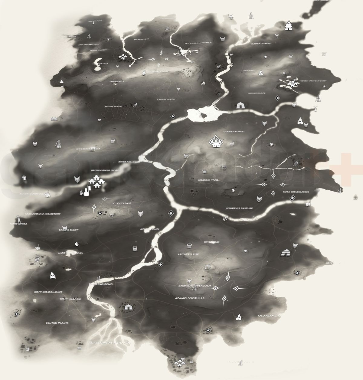 ghost of tsushima mythic tales map