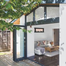 Single-storey rear extension with glazed gable, clerestory window, and bifold doors