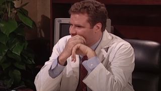 Will Ferrell cracking up during a doctor sketch on Saturday Night Live.
