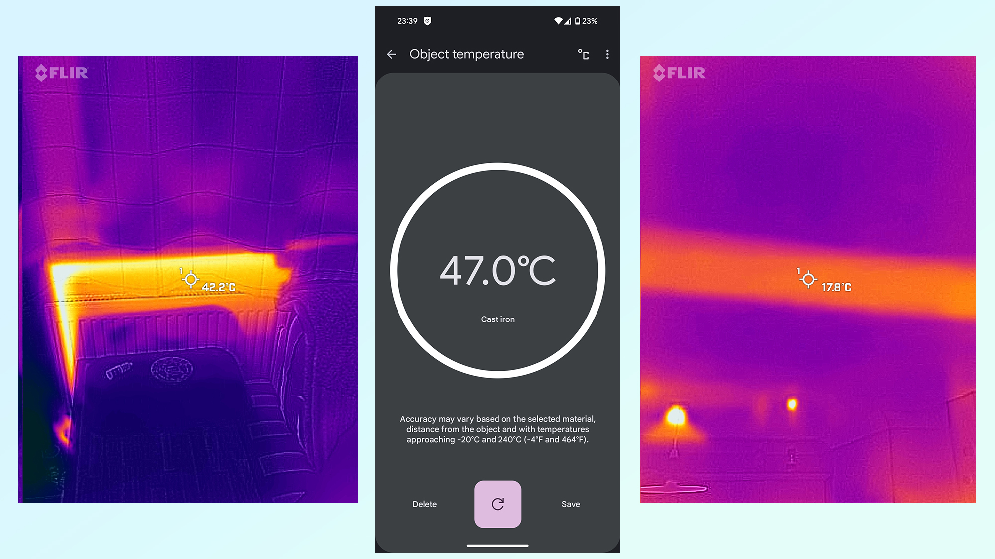 google pixel 9 pro temperature app vs flir thermal camera