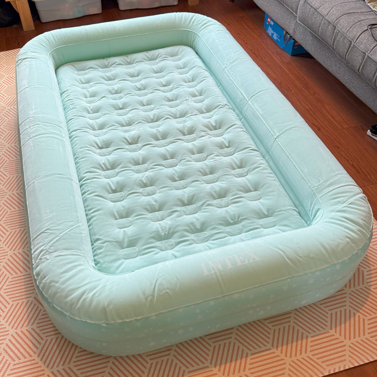 The Intex Kidz Travel Bed with Hand Pump being tested