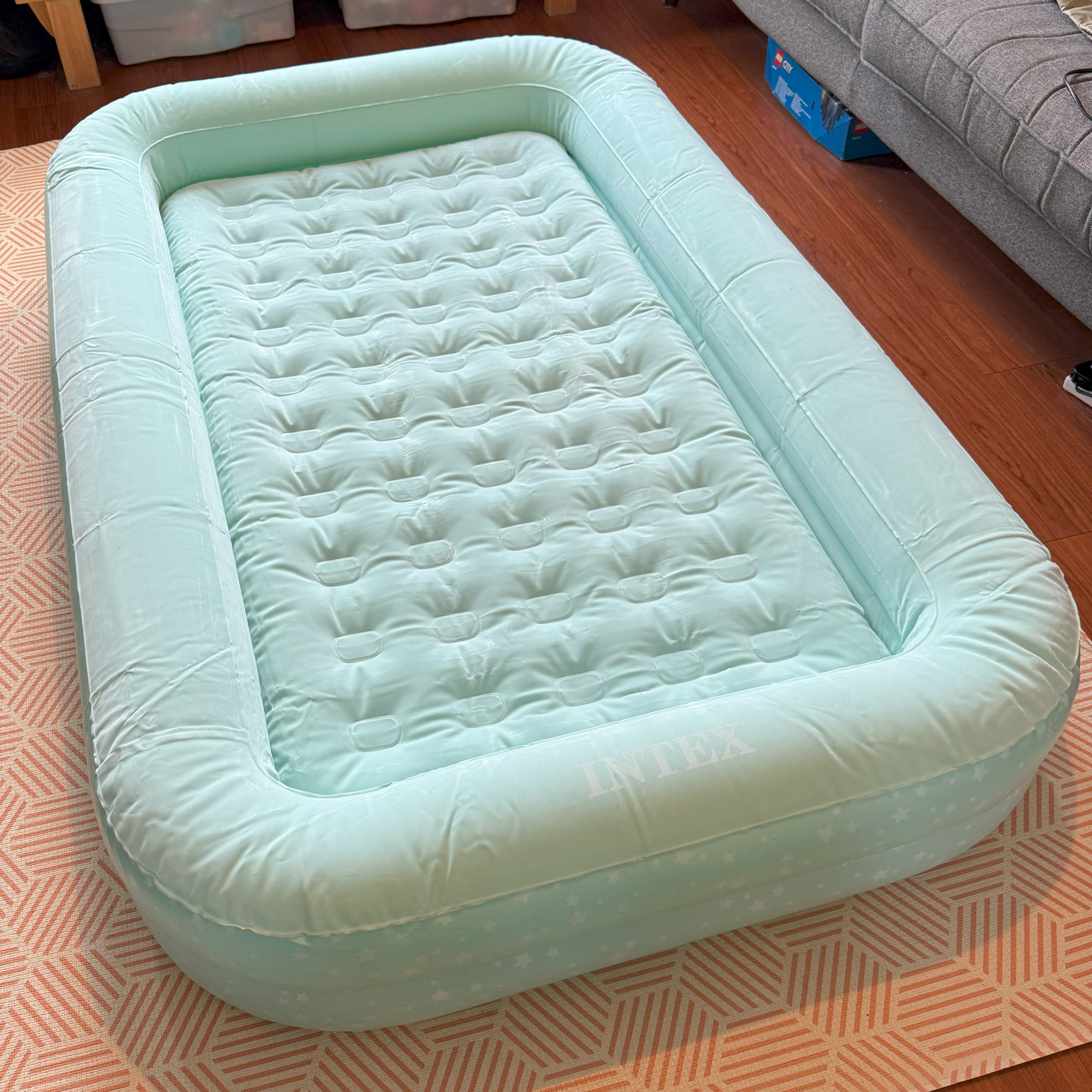 The Intex Kidz Travel Bed with Hand Pump being tested