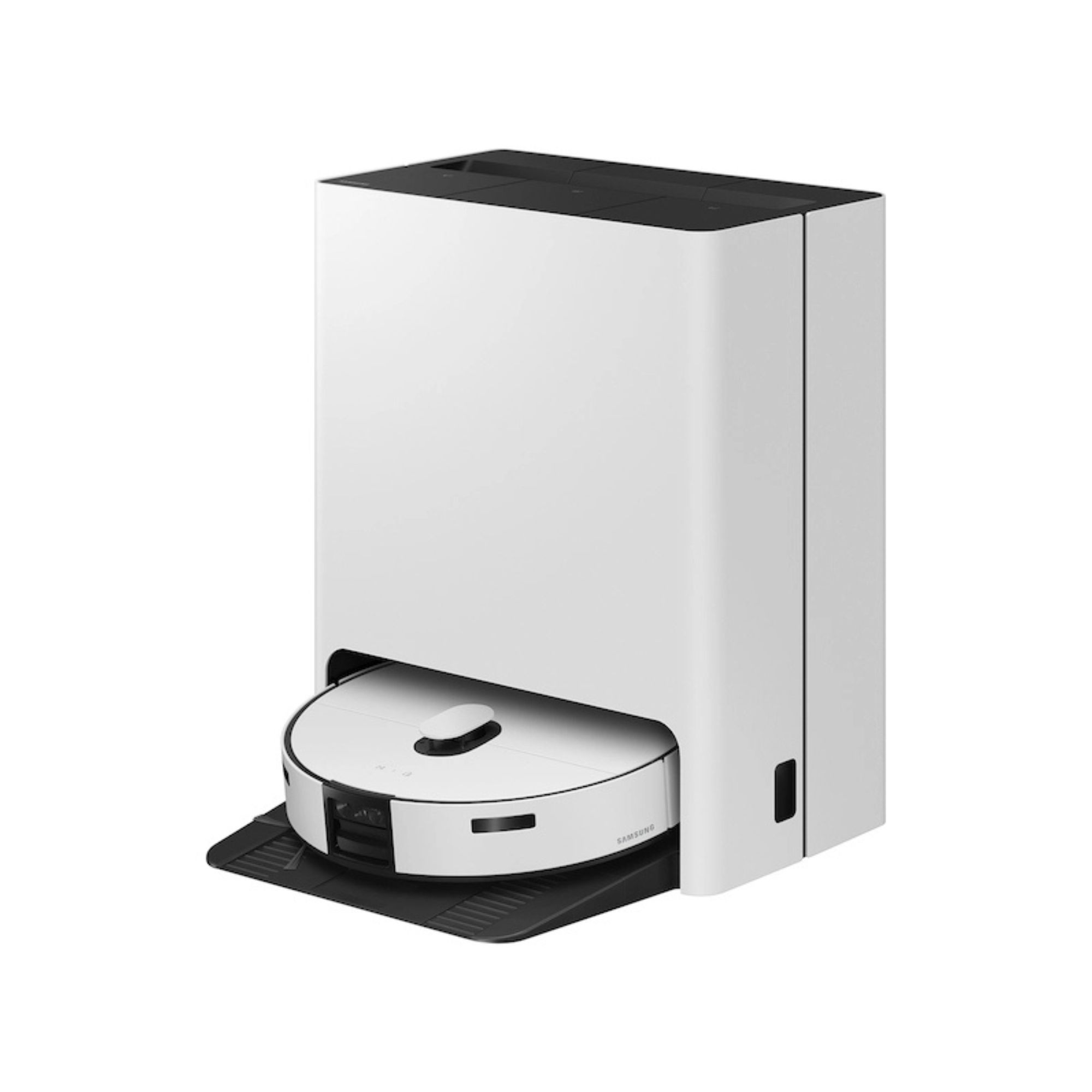 Samsung Bespoke Jet Bot Combo AI robot vacuum cleaner against white background.