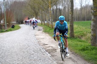 HARELBEKE BELGIUM MARCH 26 Benjamin Perry of Canada and Team Astana Premier Tech during the 64th E3 Saxo Bank Classic 2021 a 2039km race from Harelbeke to Harelbeke Breakaway E3SaxobankClassic on March 26 2021 in Harelbeke Belgium Photo by Tim de WaeleGetty Images
