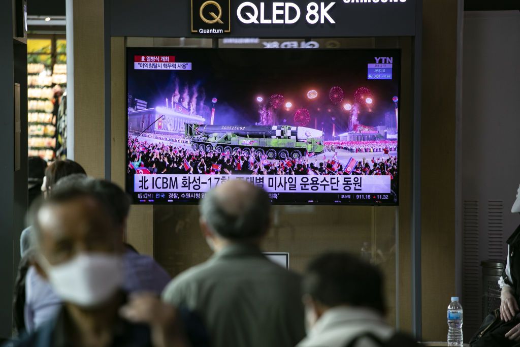 North Korean military parade on TV.