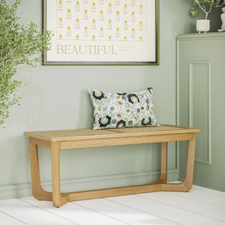 Rattan & Wood Bench with Solid Wood Frame by Drew Barrymore