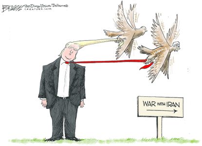 Political Cartoon U.S. Trump War Iran hawks John Bolton
