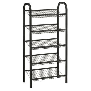Five-tier Shoe Rack in black metal with wired shelves