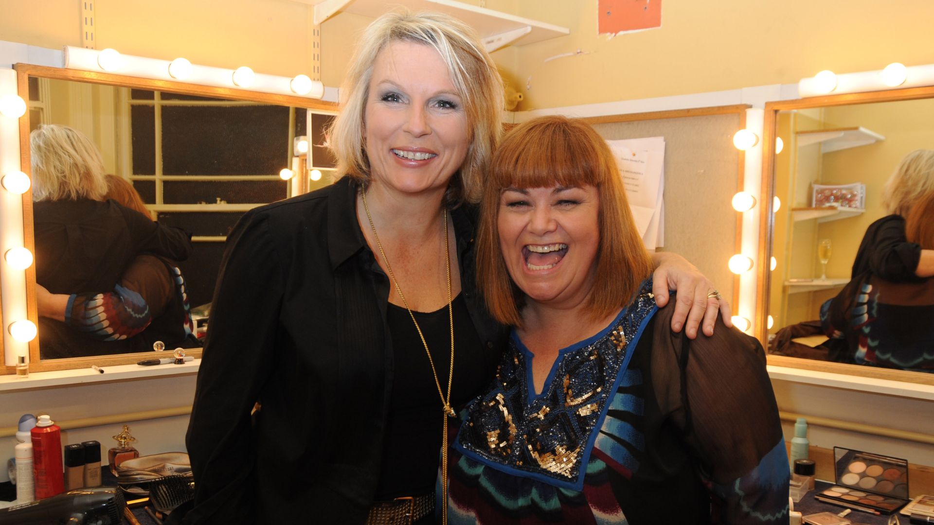 Jennifer Saunders and Dawn French backstage at the Theatre Royal Drury Lane in 2008