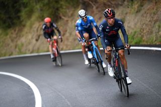 ROCCARASO ITALY OCTOBER 11 Jonathan Castroviejo of Spain and Team INEOS Grenadiers Eduardo Sepulveda of Argentina and Movistar Team Breakaway during the 103rd Giro dItalia 2020 Stage 9 a 207km stage from San Salvo to Roccaraso Aremogna 1658m girodiitalia Giro on October 11 2020 in Roccaraso Italy Photo by Tim de WaeleGetty Images