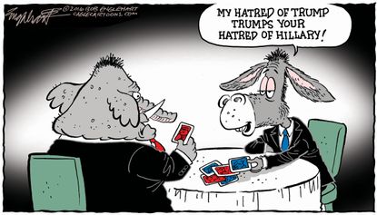 Political cartoon U.S. Clinton vs. Trump