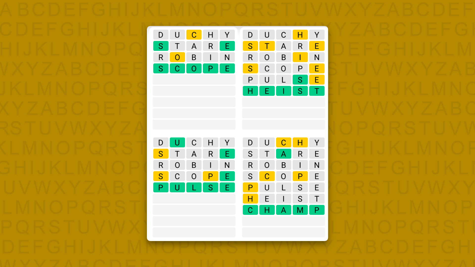 Quordle answers for game 1699 on a yellow background