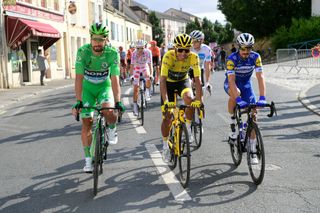 PARIS FRANCE JULY 28 Peter Sagan of Slovakia and Team BoraHansgrohe Green Sprint Jersey Egan Bernal of Colombia and Team INEOS Yellow Leader Jersey Julian Alaphilippe of France and Team Deceuninck QuickStep during the 106th Tour de France 2019 Stage 21 a 128km stage from Rambouillet to Paris Champslyses TDF TDF2019 LeTour on July 28 2019 in Paris France Photo by Peter De VoechtPoolGetty Images