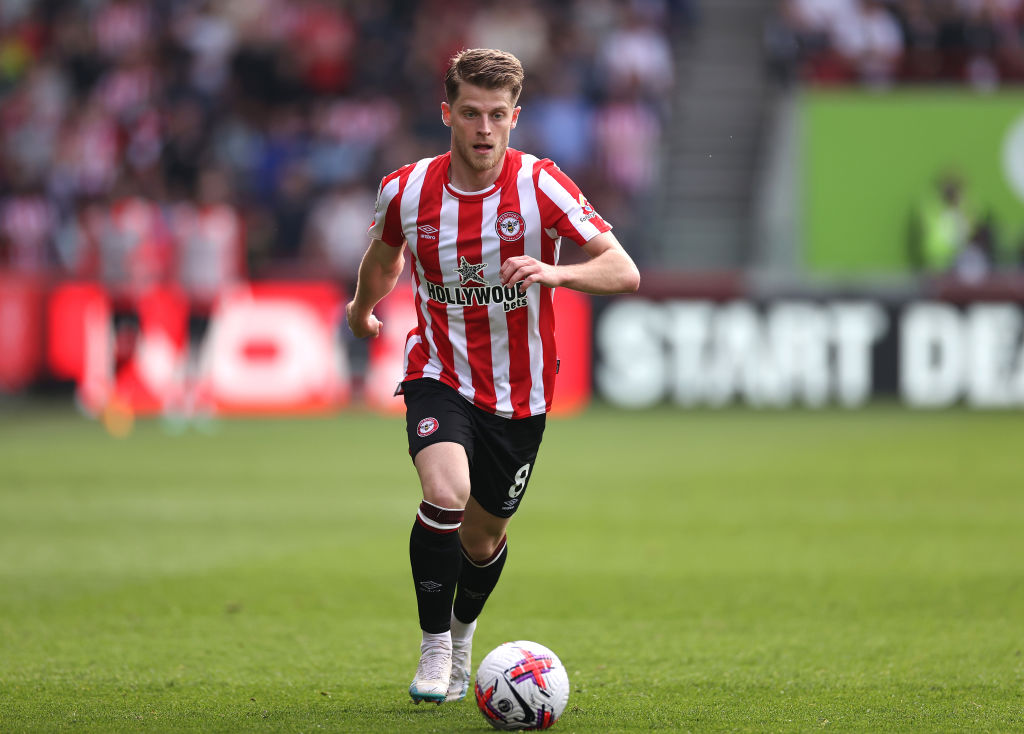 Mathias Jensen of Brentford FC during the Premier League match between Brentford FC and Nottingham Forest at Brentford Community Stadium on April 29, 2023 in Brentford, England.