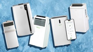 Selection of portable air con units against a frosty background