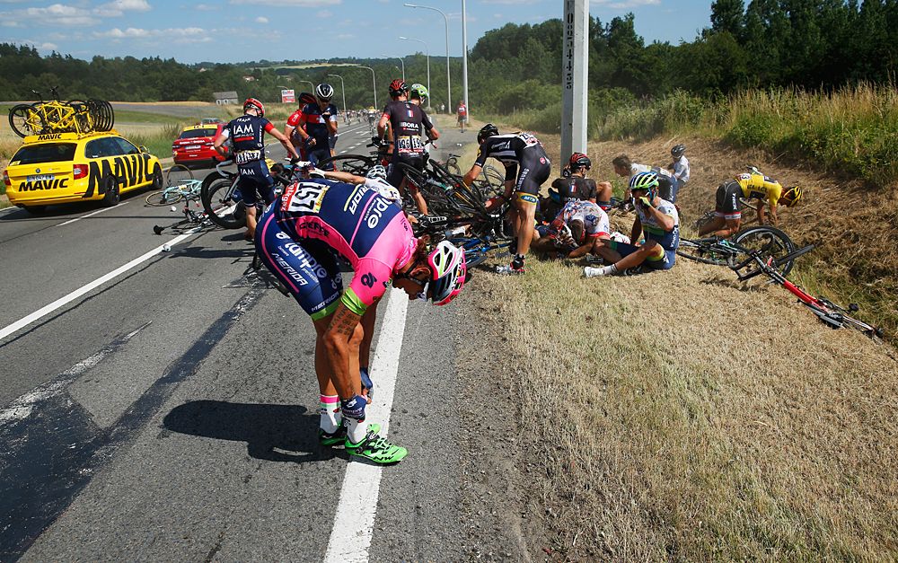 Lampre-Merida's Filippo Pozzato was involved in the crash on stage 3