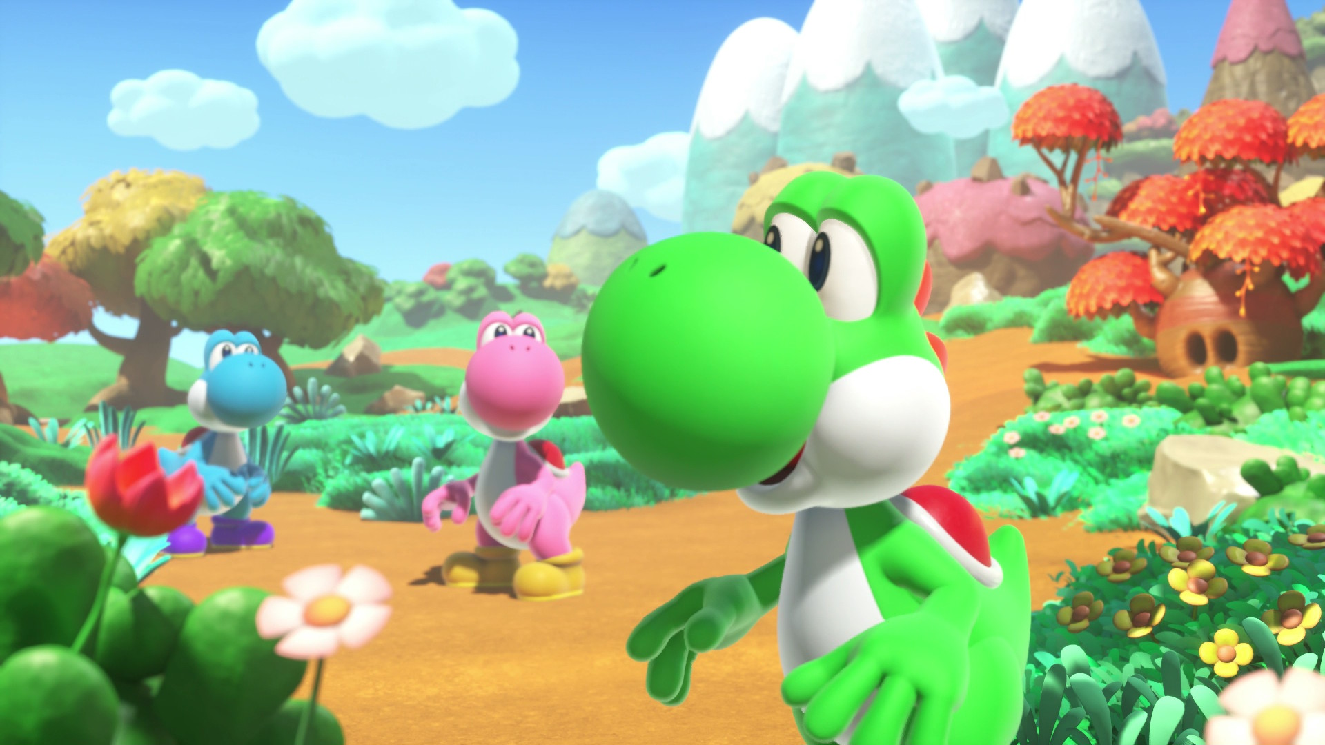 Different color Yoshi explore in Yoshi and the Mysterious Book
