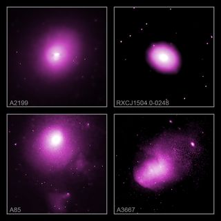 These four galaxy clusters were among hundreds analyzed in a large survey to test whether the universe is the same in all directions over large scales. The study results suggest the concept of an "isotropic" universe may not entirely fit.
