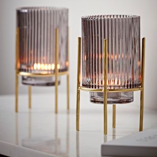 tealight holders with gold frame and grey smoked glass