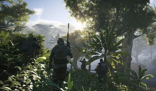 Soldiers move through a jungle in ghost recon wildlands