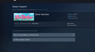 Steam request refund screen