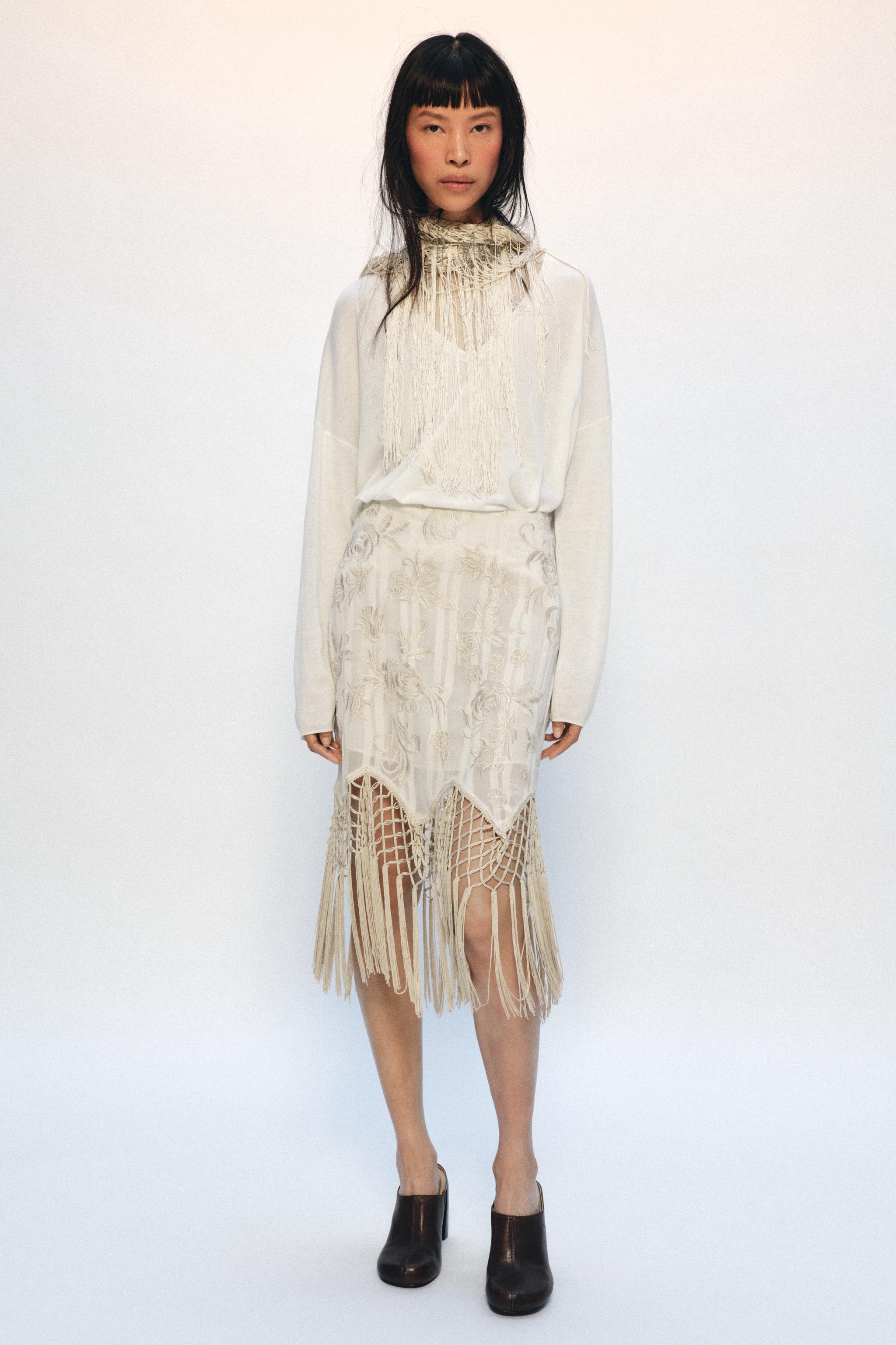 Zw Collection Embroidered Fringed Skirt