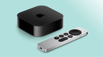 Apple TV 4K on a blue background