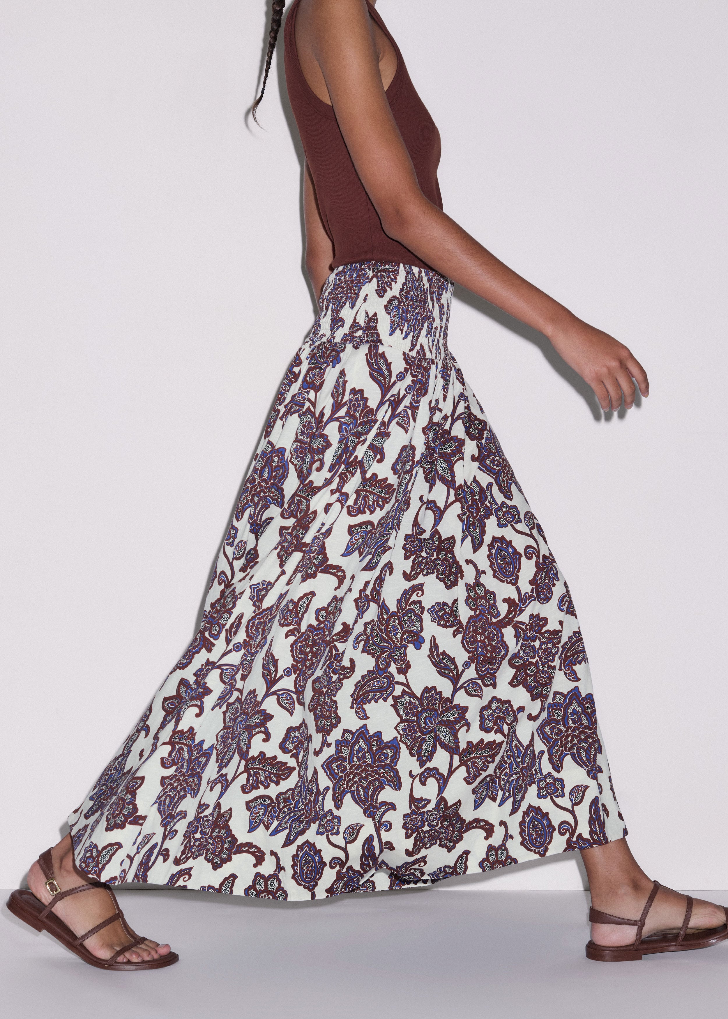 Shirred Waist Maxi Skirt