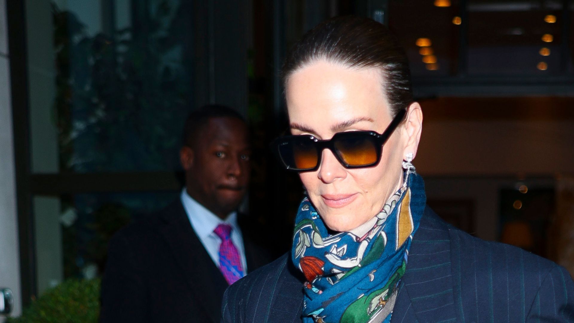Sarah Paulson gives tailoring a sporty twist in this trainer