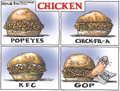 Political Cartoon U.S. Sandwich Wars KFC Popeyes Chik-fil-a Mitch McConnell