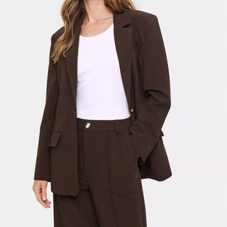 Flat lay image of brown blazer