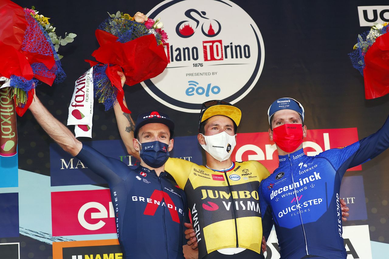 Milano Torino 2021 102nd Edition Magenta Torino Superga 190 km 06102021 Adam Yates GBR Ineos Grenadiers Primoz Roglic SLO Jumbo Visma Joao Almeida POR Deceuninck QuickStep photo Luca BettiniBettiniPhoto2021