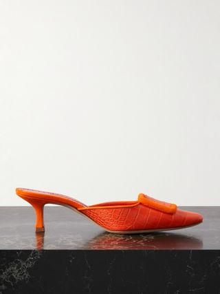 Maysalebi 50 Suede-Trimmed Croc-Effect Leather Mules