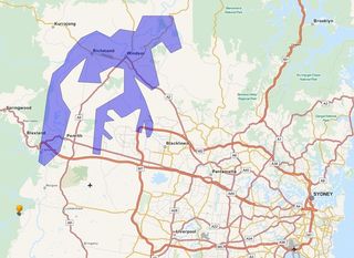 Outline of the Hawkesbury Nepean area under threat of major flooding.
