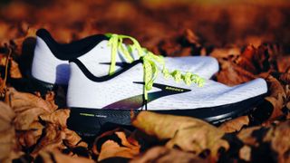 Brooks Hyperion Tempo on a bed of dried autumn leaves