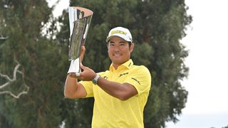 Hideki Matsuyama with the Genesis Invitational trophy