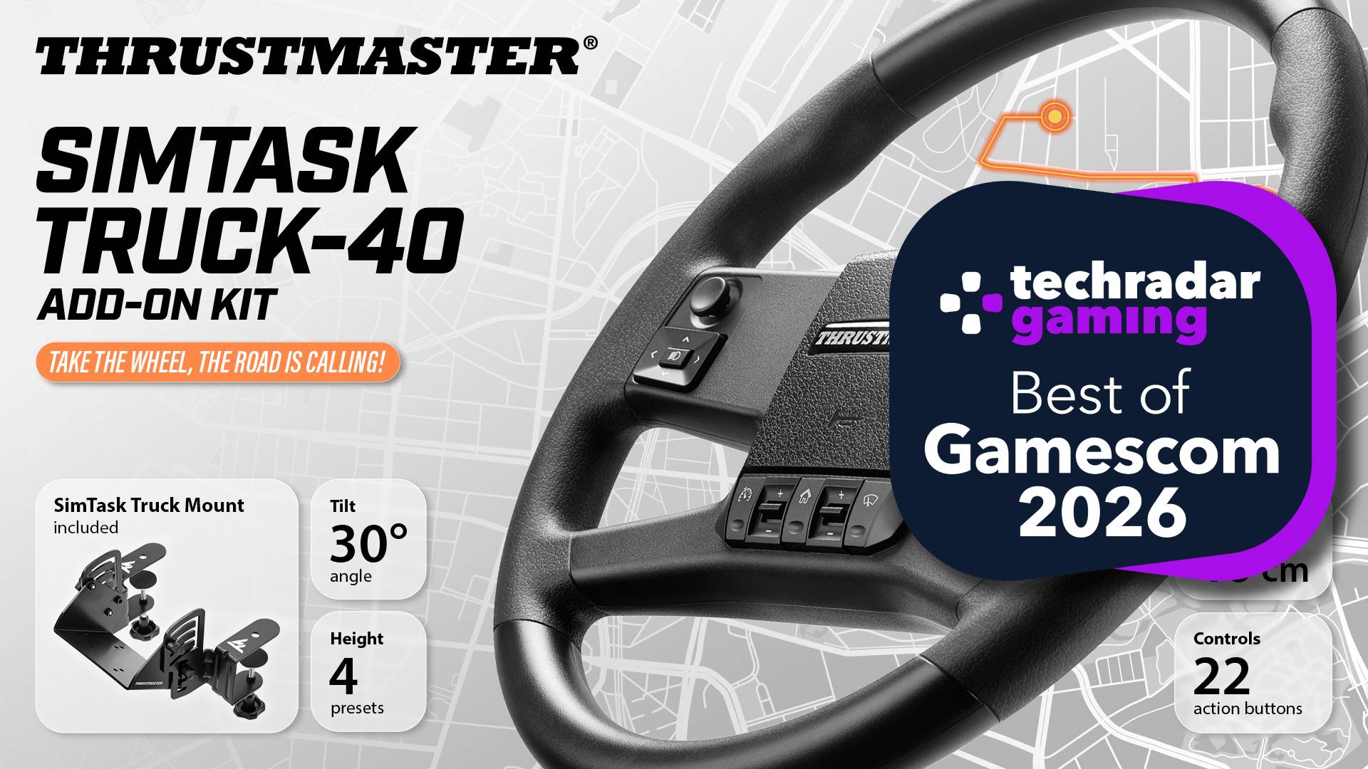 The Thrustmaster SimTask Truck-40 Add-on Kit with the TechRadar Gaming Best of Gamescom 2026 badge